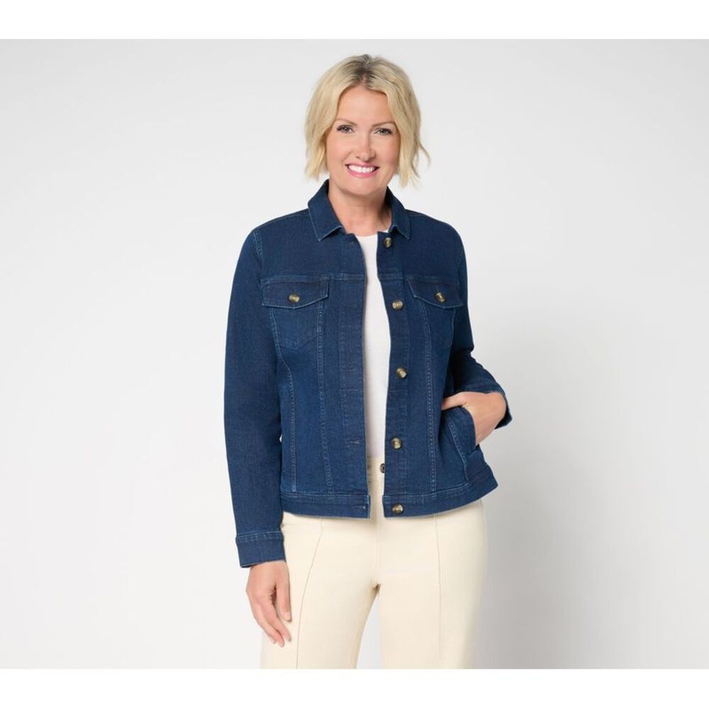 Denim & Co. Women's Plus Sz Jacket 3X Classic Welt Pockets Blue A698540